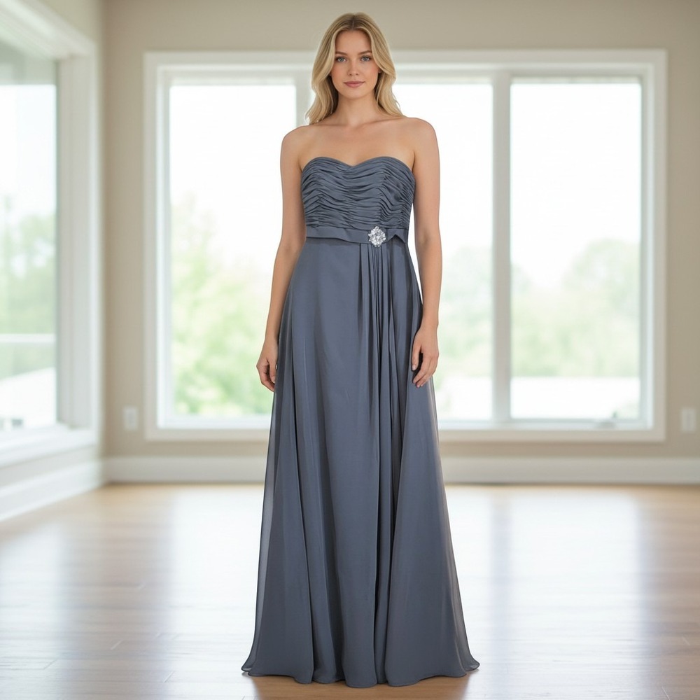 Mori Lee Gown Women 14 Charcoal New Strapless Ruched Brooch Formal Dress
